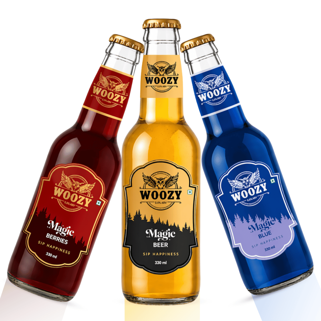 Woozy Variety Pack | Functional Beverage Sampler | 0% Alcohol | Magic Beer, Blue & Berries | Pack of 3