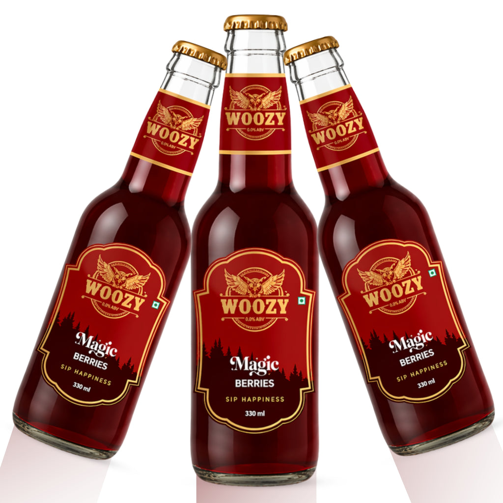 Woozy Magic Berries, 0%Alcohol, Real Beer Taste & Buzz Feeling, 3 Pack Glass Bottle