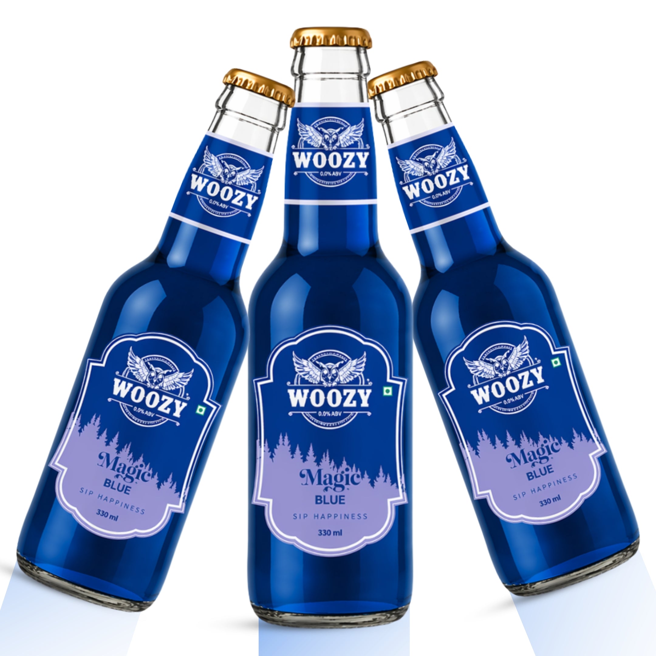 Woozy Magic Blue, 0%Alcohol, Real Blueberry Taste & Buzz Feeling, 3 Pack Glass Bottle