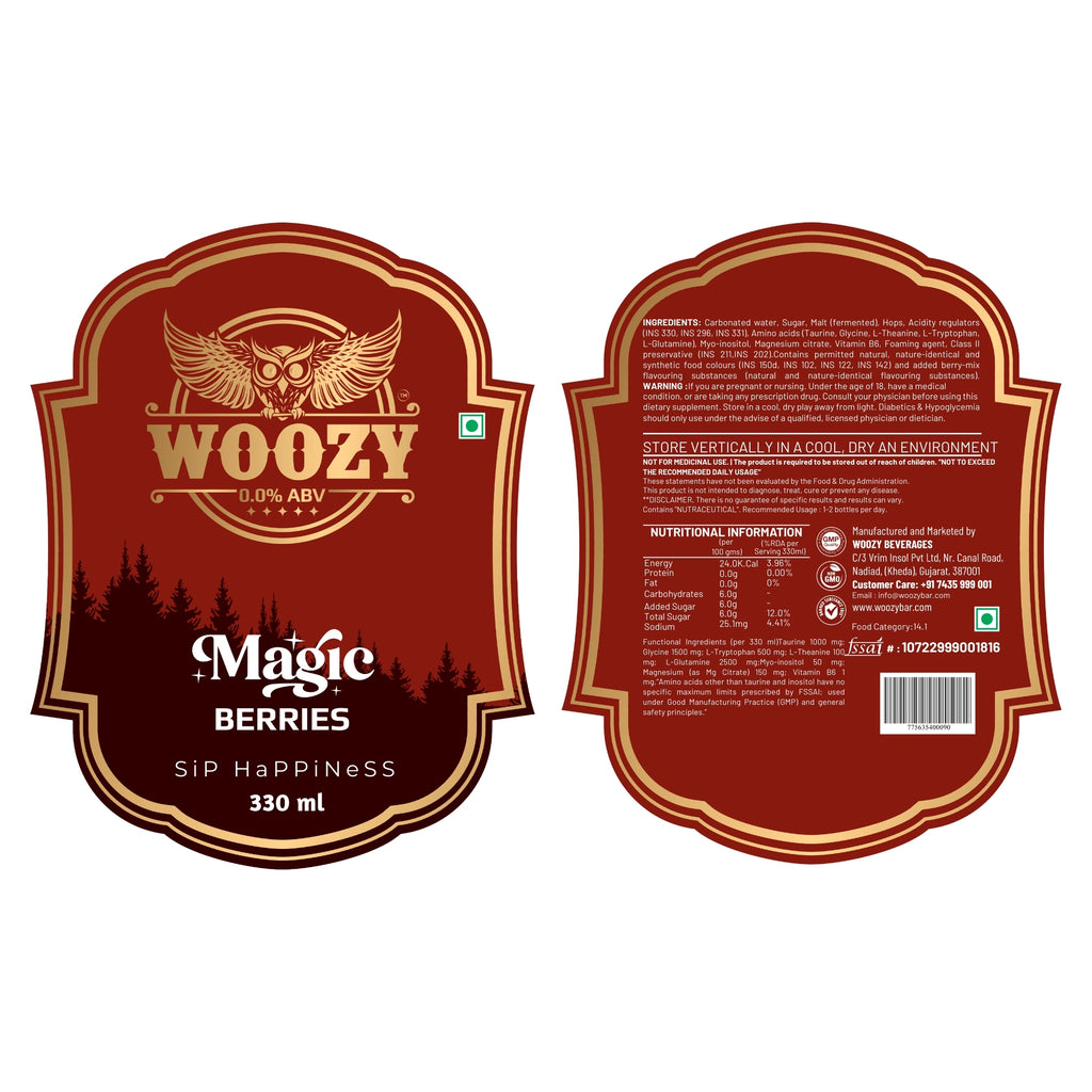 Woozy Variety Pack | Functional Beverage Sampler | 0% Alcohol | Magic Beer, Blue & Berries | Pack of 3