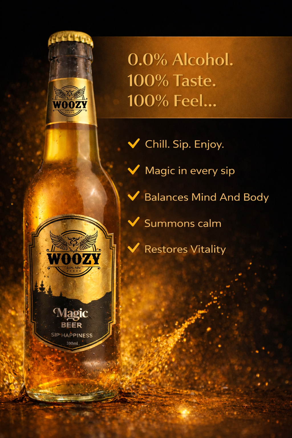 Woozy Variety Pack | Functional Beverage Sampler | 0% Alcohol | Magic Beer, Blue & Berries | Pack of 3