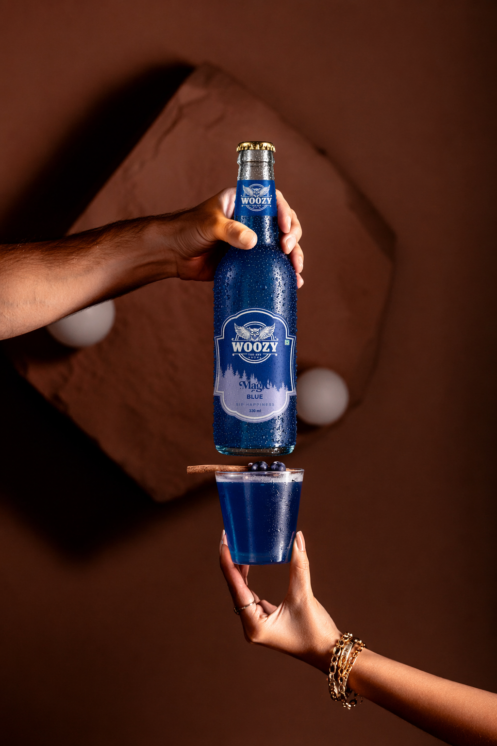 Woozy Magic Blue, 0%Alcohol, Real Blueberry Taste & Buzz Feeling, 3 Pack Glass Bottle