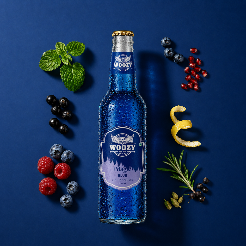 Woozy Magic Blue, 0%Alcohol, Real Blueberry Taste & Buzz Feeling, 3 Pack Glass Bottle